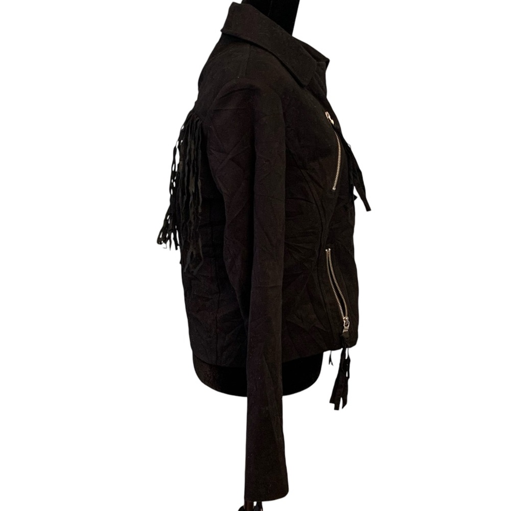 Timo Weiland fringe Biker Jacket Black Cotton Size medium - Picture 7 of 7